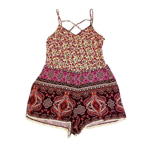 Hollister Pants - Hollister Sleeveless Paisley Pink and Burgundy Women’s Summer Romper Size Medium